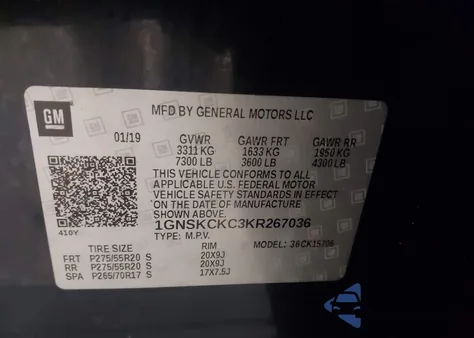 2019 Chevrolet Tahoe Premier from USA, damaged, VIN 1GNSKCKC3KR267036